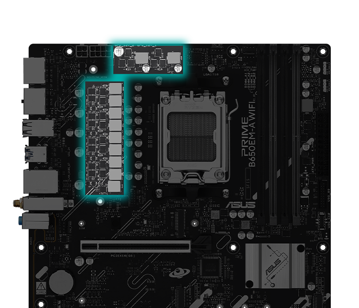 The PRIME B650EM-A WIFI-CSM motherboard features Digital Power Design. 